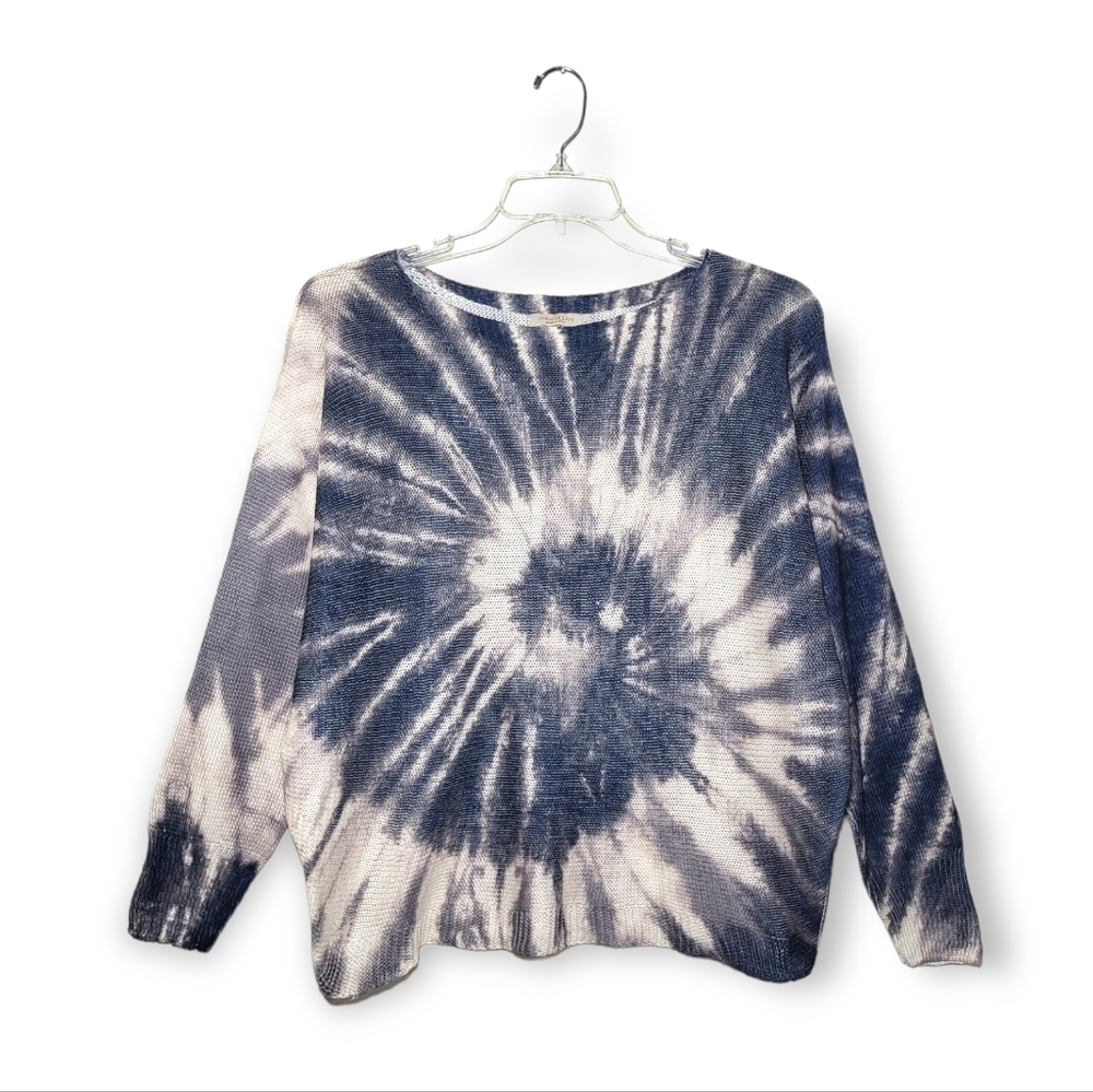 Anna Melani Tie Dye Lightweight Knit Sweater Top Blue White Large